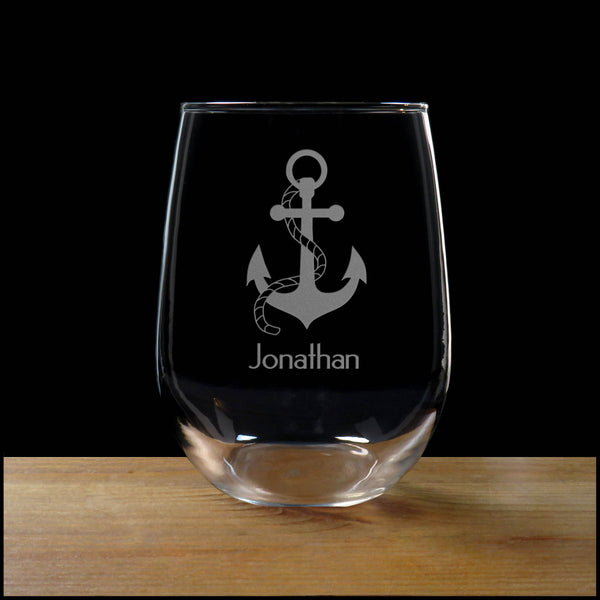 Anchor and Rope Stemless Personalized Wine Glass - Copyright Hues in Glass