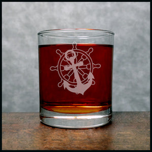 Anchor and Wheel Whisky Glass - Copyright Hues in Glass