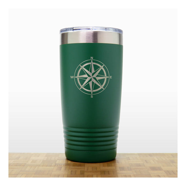 Green - Compass Rose 20 oz Insulated Tumbler - Copyright Hues in Glass