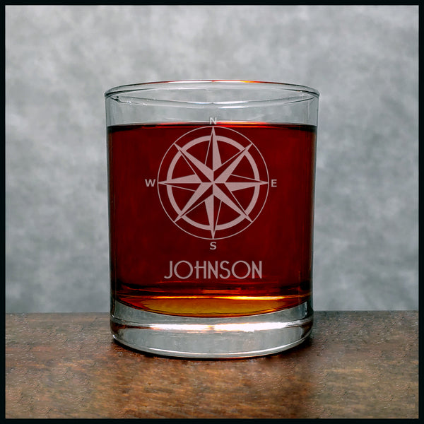 Compass Rose Personalized Whisky Glass - Copyright Hues in Glass