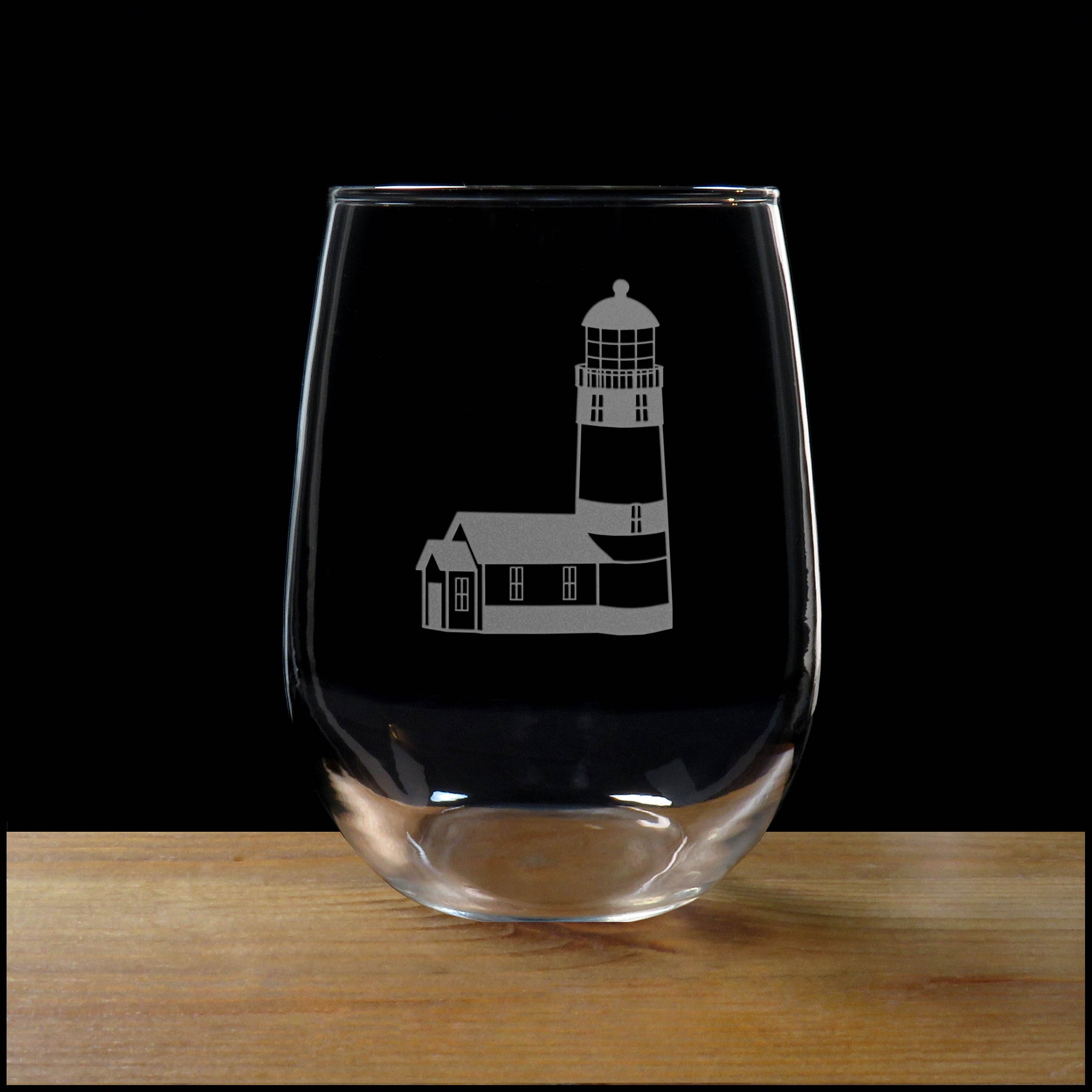 Lighthouse Stemless Wine Glass - Copyright Hues in Glass
