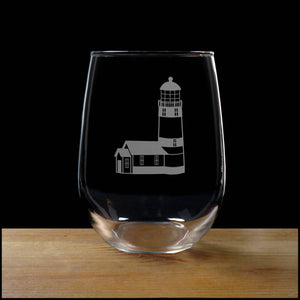 Lighthouse Stemless Wine Glass - Copyright Hues in Glass