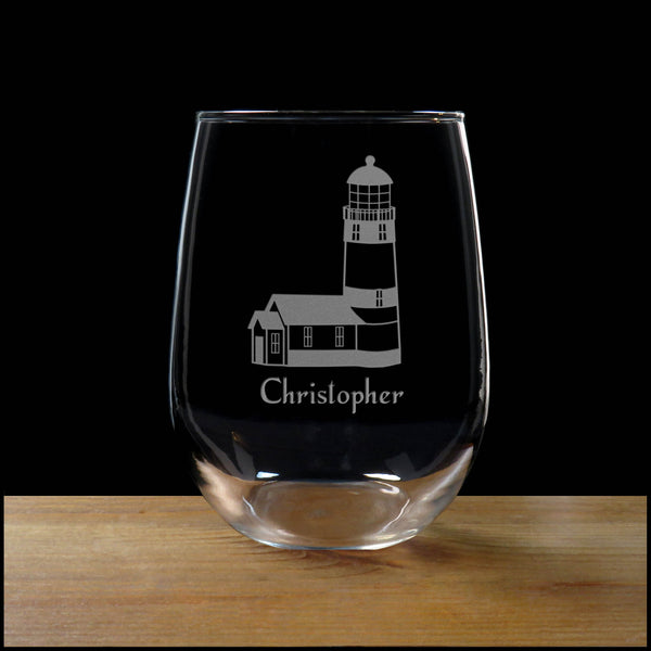 Lighthouse Personalized Stemless Wine Glass - Copyright Hues in Glass