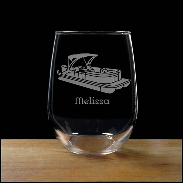 Pontoon Boat Personalized Stemless Wine Glass - Copyright Hues in Glass