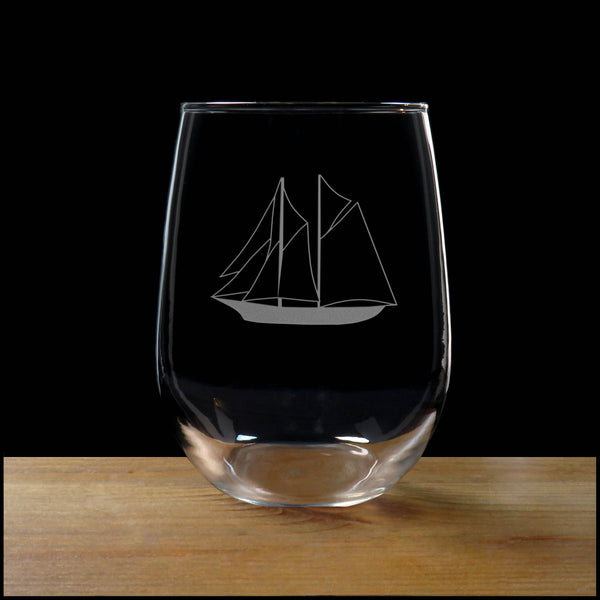 Sailing Ship Stemless Wine Glass - Copyright Hues in Glass