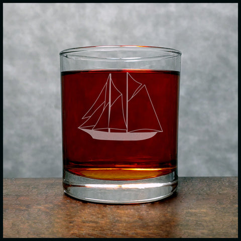 Sailing Ship Whisky Glass - Copyright Hues in Glass