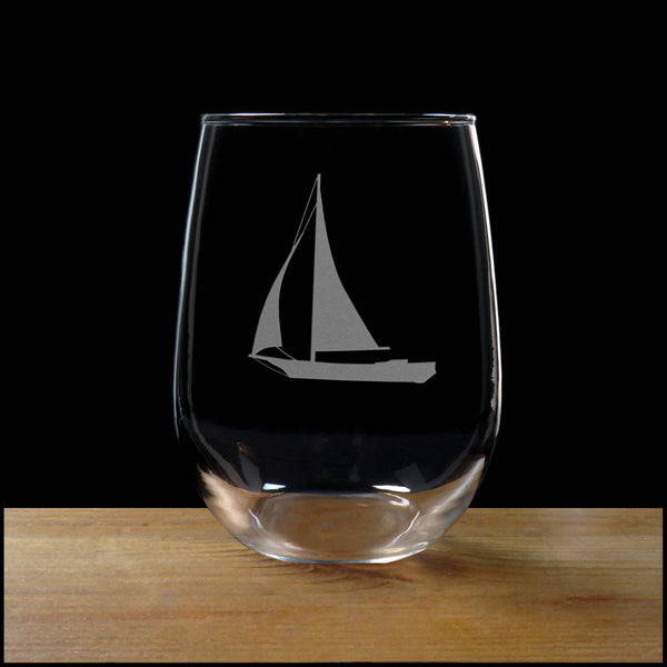 Sailing Yacht Stemless Wine Glass - Copyright Hues in Glass