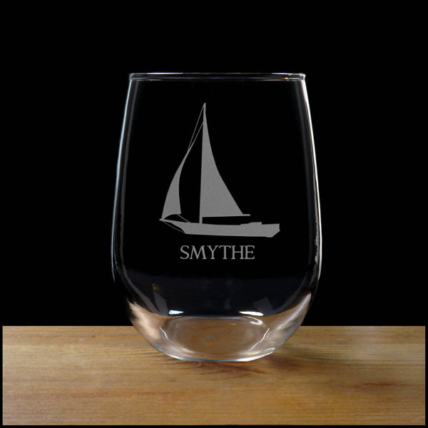 Sailing Yacht Personalized Stemless Wine Glass - Copyright Hues in Glass