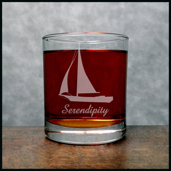 Sailing Yacht Engraved 11oz Whiskey Glass - Deeply Etched Rocks Glass