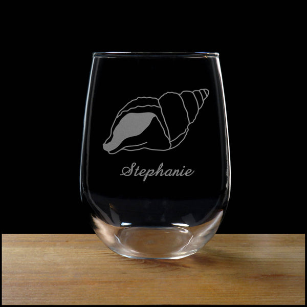 Sea Shell Personalized Stemless Wine Glass - Copyright Hues in Glass