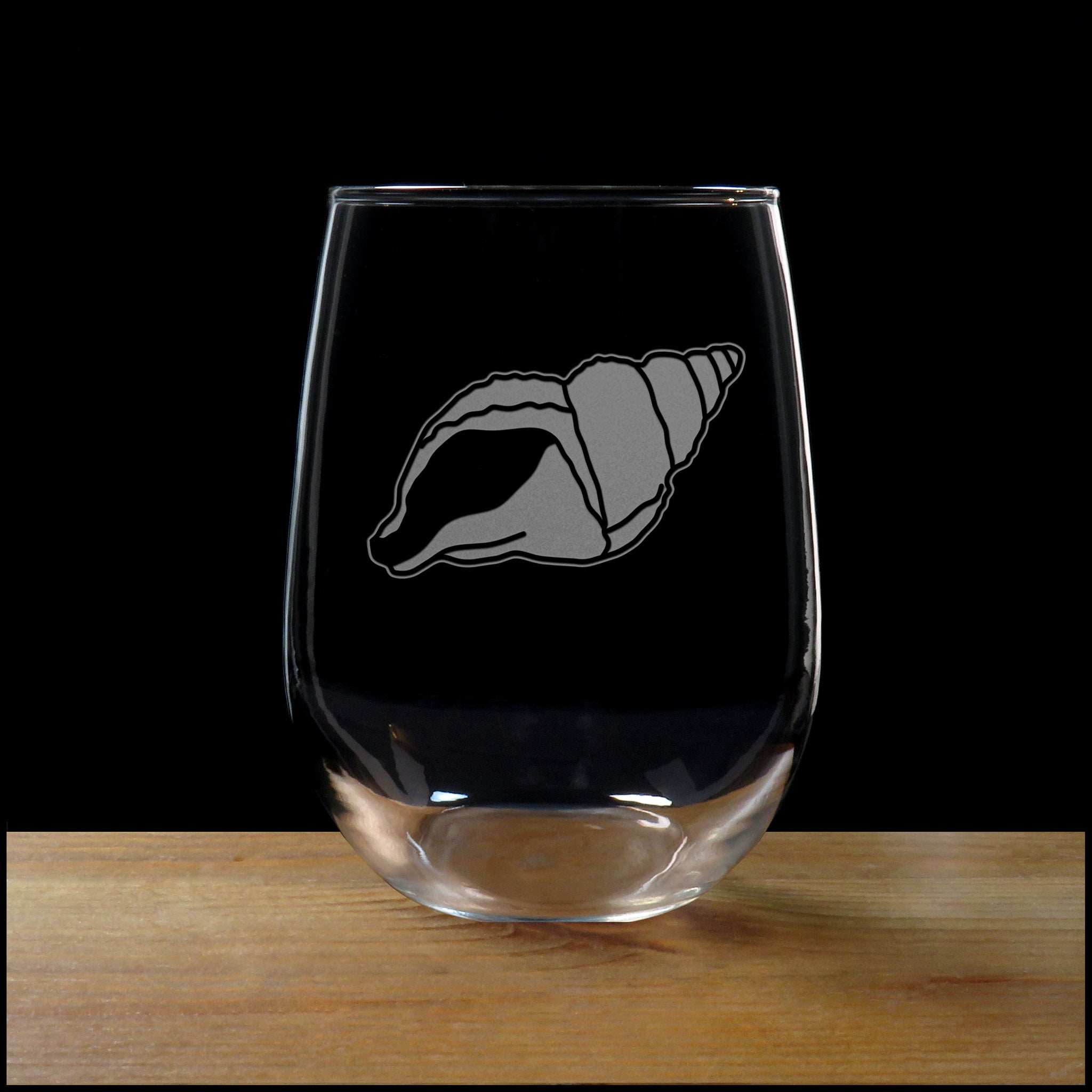 Sea Shell Stemless Wine Glass - Design 3 - Copyright Hues in Glass