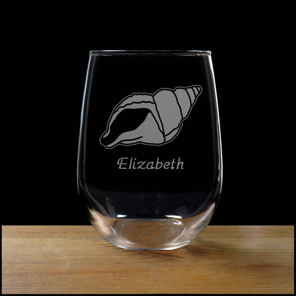 Sea Shell Personalized Stemless Wine Glass - Design 3 - Copyright Hues in Glass
