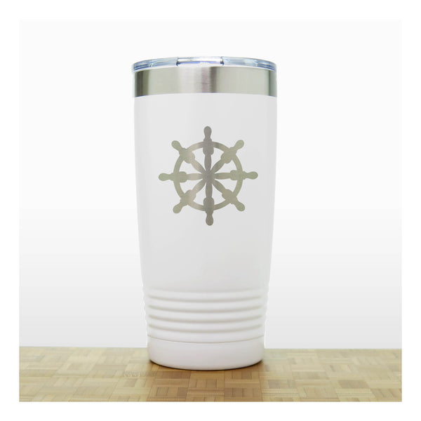 White - Ships Wheel 20 oz Insulated Tumbler - Copyright Hues in Glass