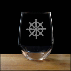 Ship's Wheel Stemless Wine Glass - Copyright Hues in Glass