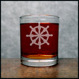 Ship's Wheel Whisky Glass - Copyright Hues in Glass