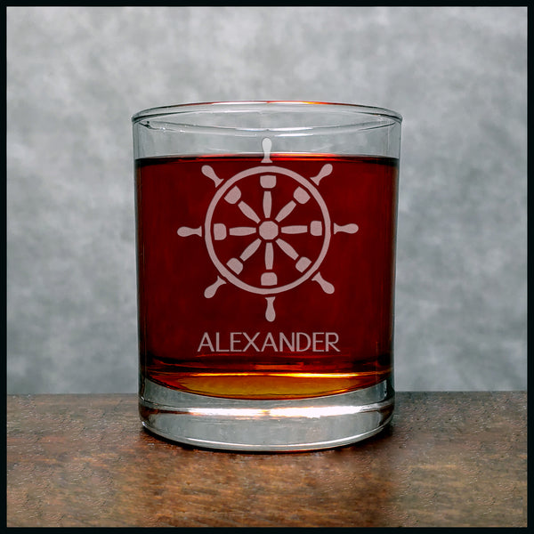 Ship's Wheel PersonalizedWhisky Glass - Design 3 - Copyright Hues in Glass