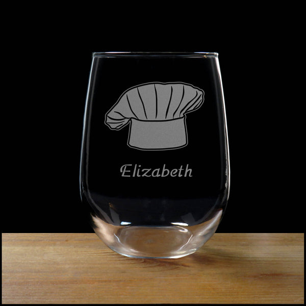 Personalized Baker's Hat Personalized Stemless Wine Glass - Copyright Hues in Glass