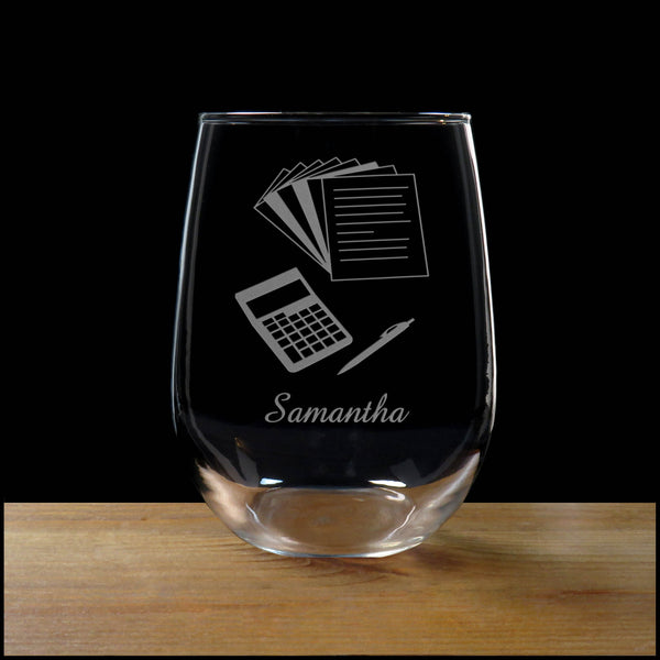  Personalized Bookkeeper Stemless Wine Glass - Copyright Hues in Glass