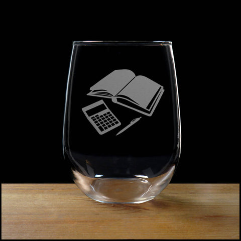 Bookkeeper Stemless Wine Glass - Design 3 - Copyright Hues in Glass