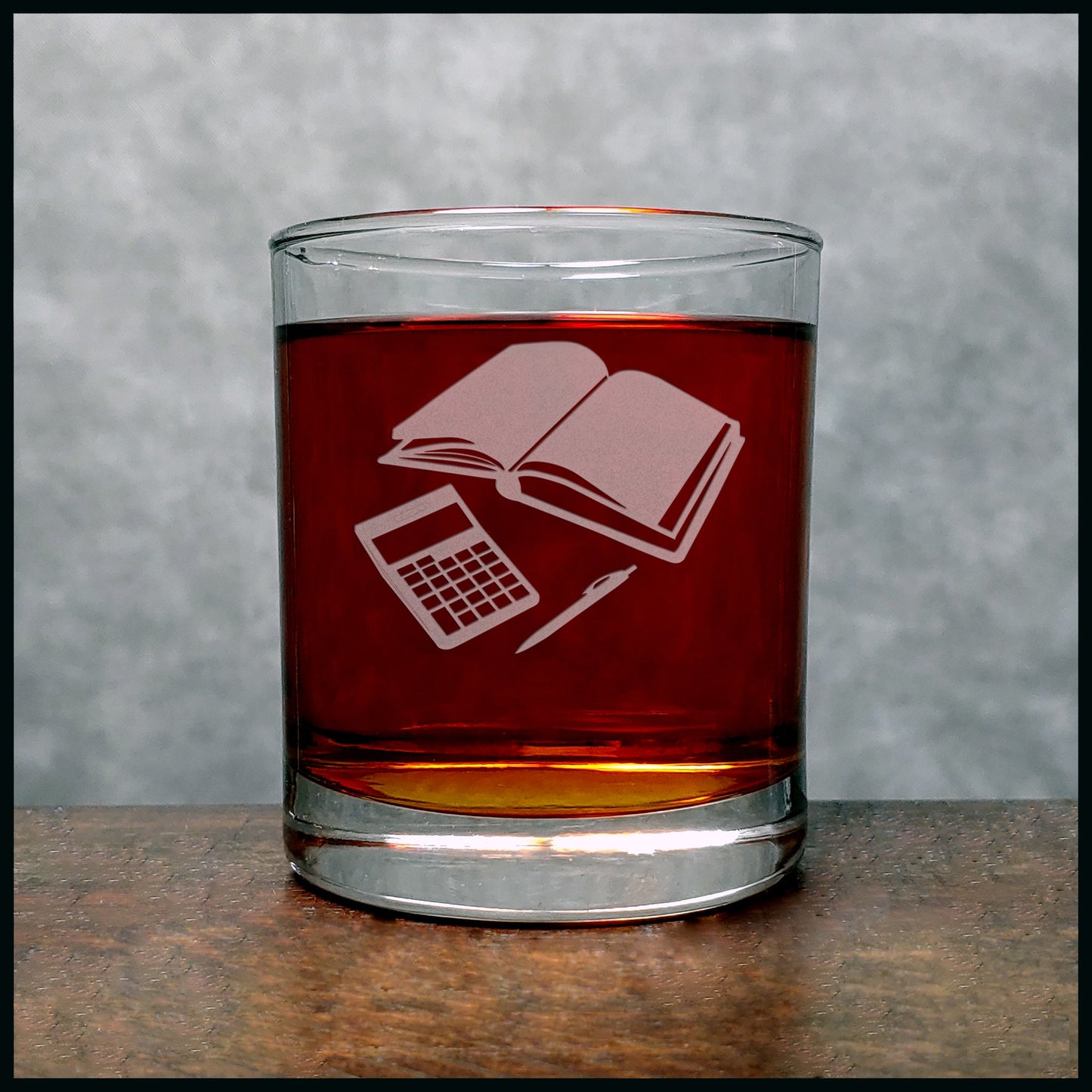 Bookkeeper Engraved 11oz Whiskey Glass - Design 3 - Deeply Etched Rocks Glass