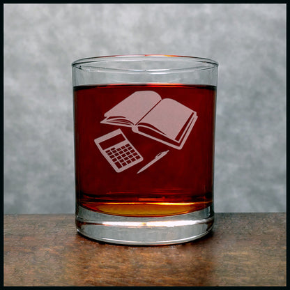 Bookkeeper Engraved 11oz Whiskey Glass - Design 3 - Deeply Etched Rocks Glass