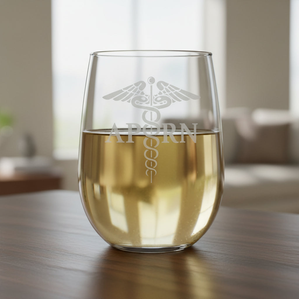 APRN Caduceus Stemless Wine Glass - Copyright Hues in Glass