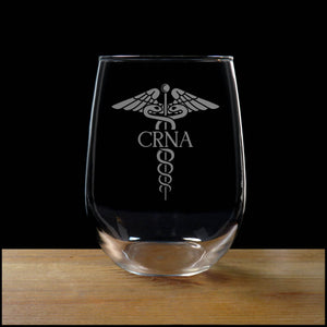 CRNA Caduceus Personalized Stemless Wine Glass - Copyright Hues in Glass