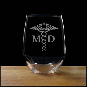 MD Caduceus Stemless Wine Glass - Copyright Hues in Glass