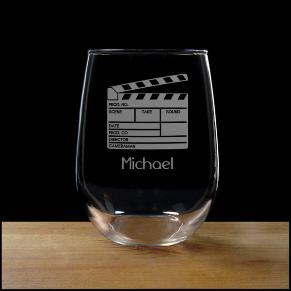 Personalized Cinematography Stemless Wine Glass - Copyright Hues in Glass