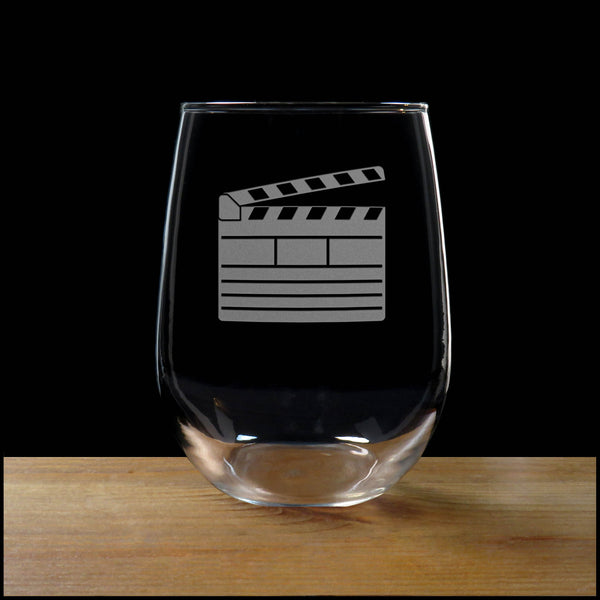 Film Clapper Stemless Wine Glass - Copyright Hues in Glass
