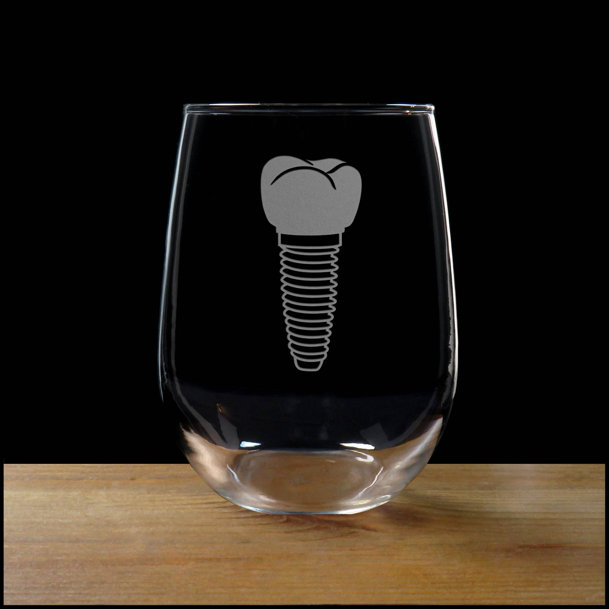 Dental Implant Stemless Wine Glass - Copyright Hues in Glass