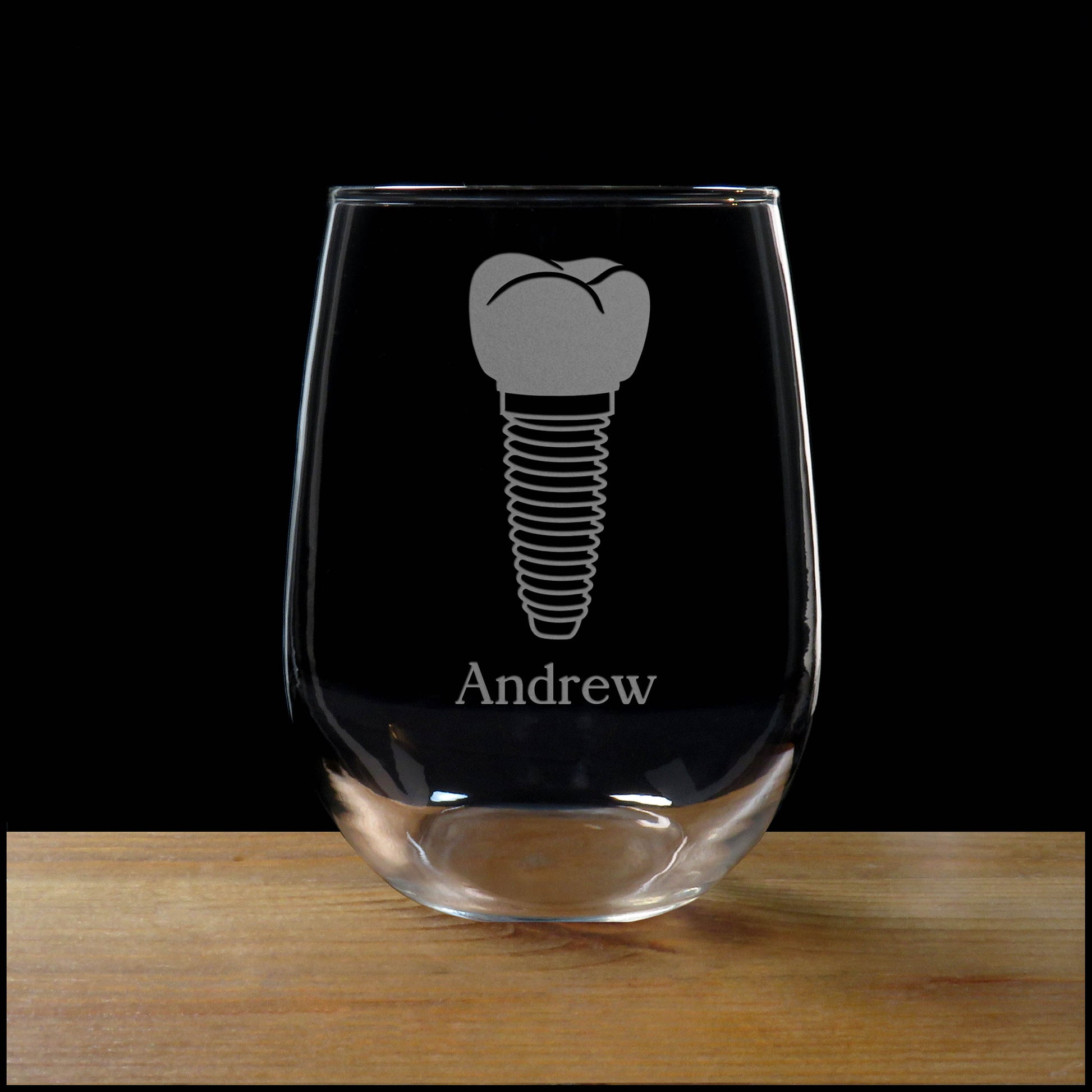 Personalized Dental Implant Stemless Wine Glass - Copyright Hues in Glass