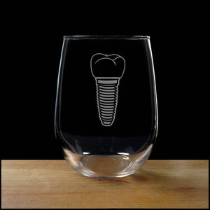 Dental Implant Stemless Wine Glass - Design 2 - Copyright Hues in Glass
