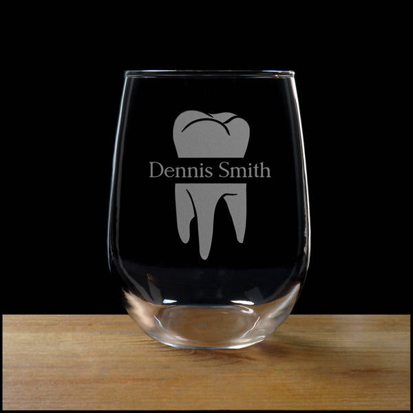  Personalized Dentist Tooth Personalized Stemless Wine Glass - Copyright Hues in Glass