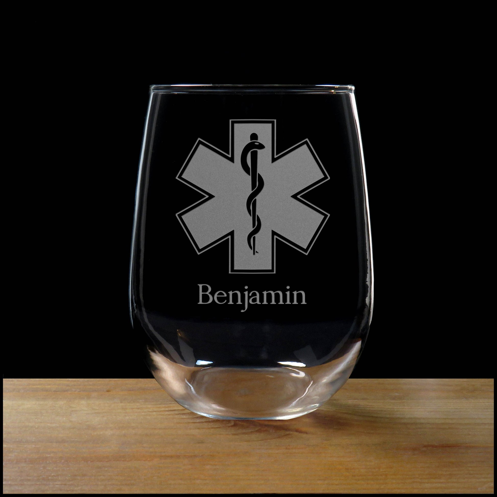 Personalized EMS Stemless Wine Glass - Copyright Hues in Glass