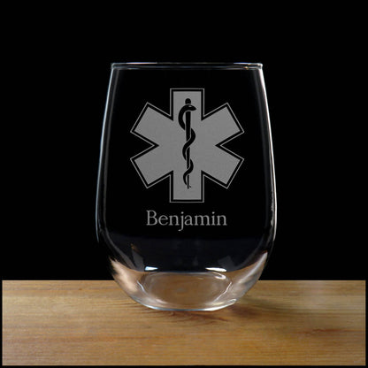 Personalized EMS Stemless Wine Glass - Copyright Hues in Glass
