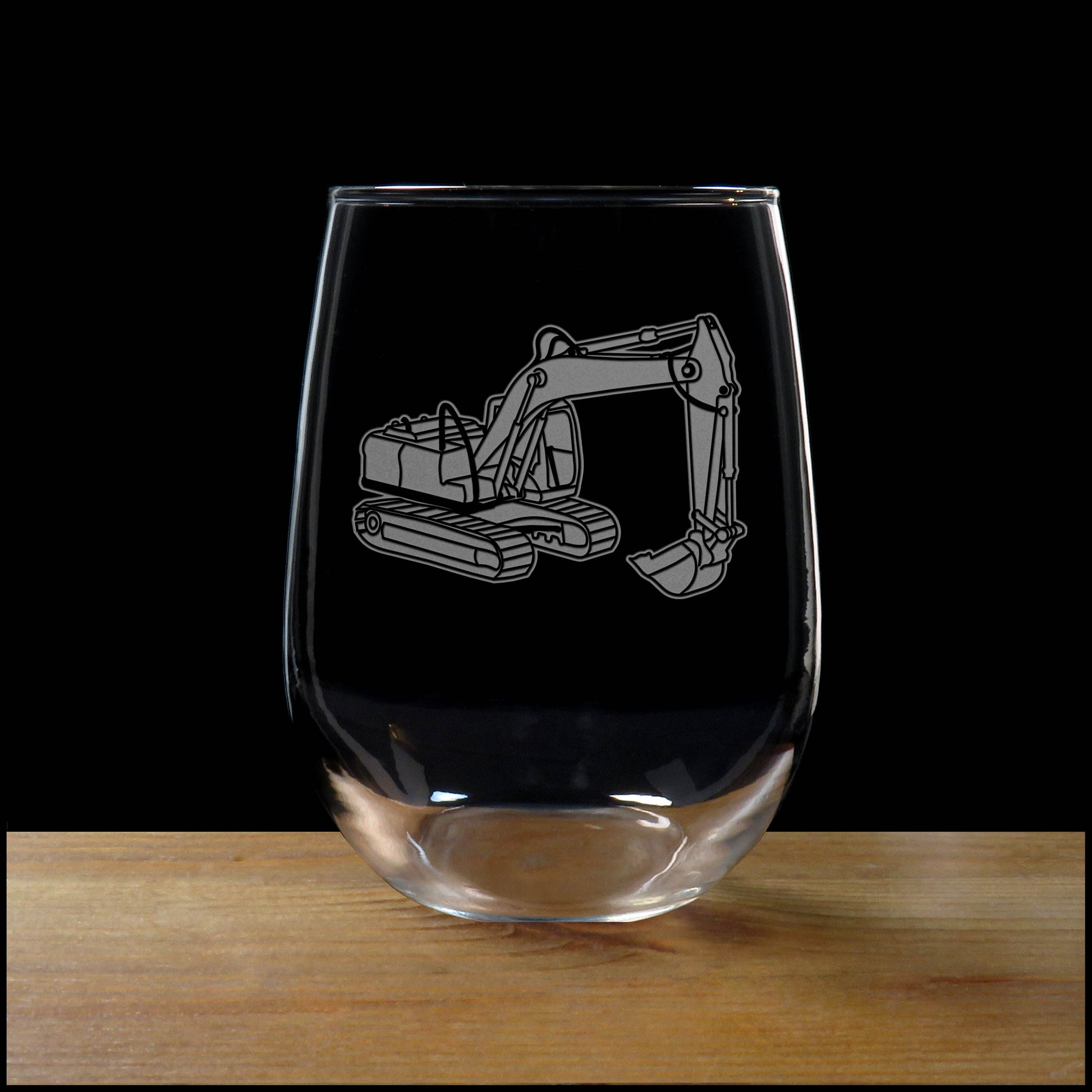 Excavator Stemless Wine Glass - Design 2 - Copyright Hues in Glass
