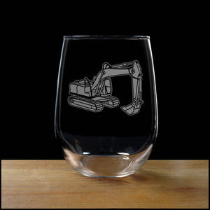 Excavator Stemless Wine Glass - Design 2 - Copyright Hues in Glass