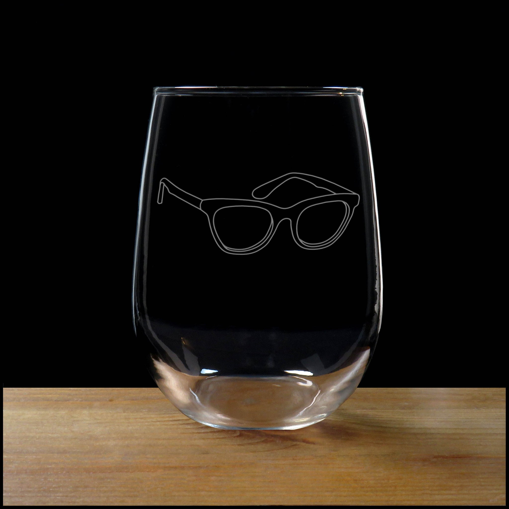 Personalized Eye Glasses Stemless Wine Glass - Copyright Hues in Glass