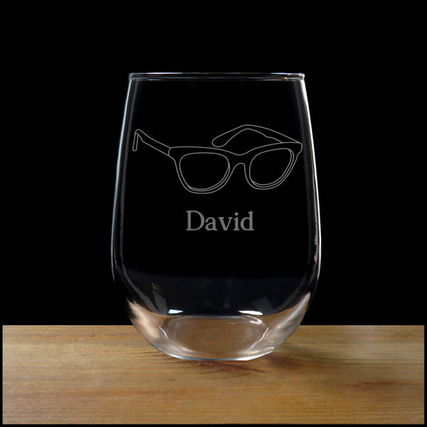 Eye Glasses Engraved 17oz Stemless Wine Glass