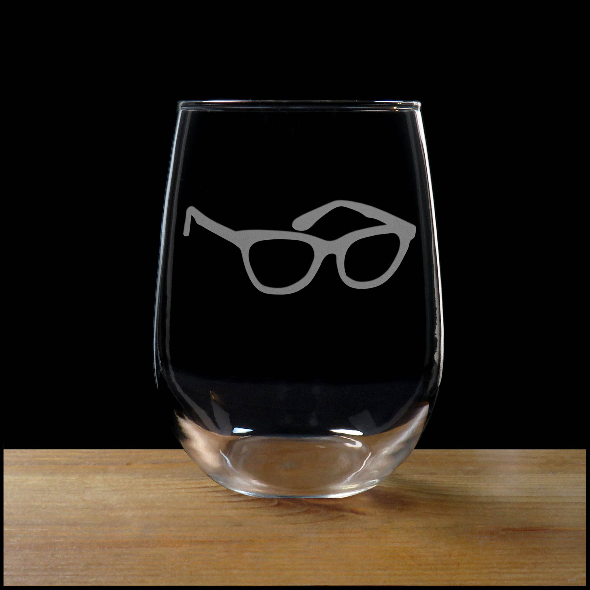 Eye Glasses Stemless Wine Glass - Design 2 - Copyright Hues in Glass