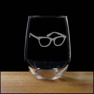 Eye Glasses Stemless Wine Glass - Design 2 - Copyright Hues in Glass