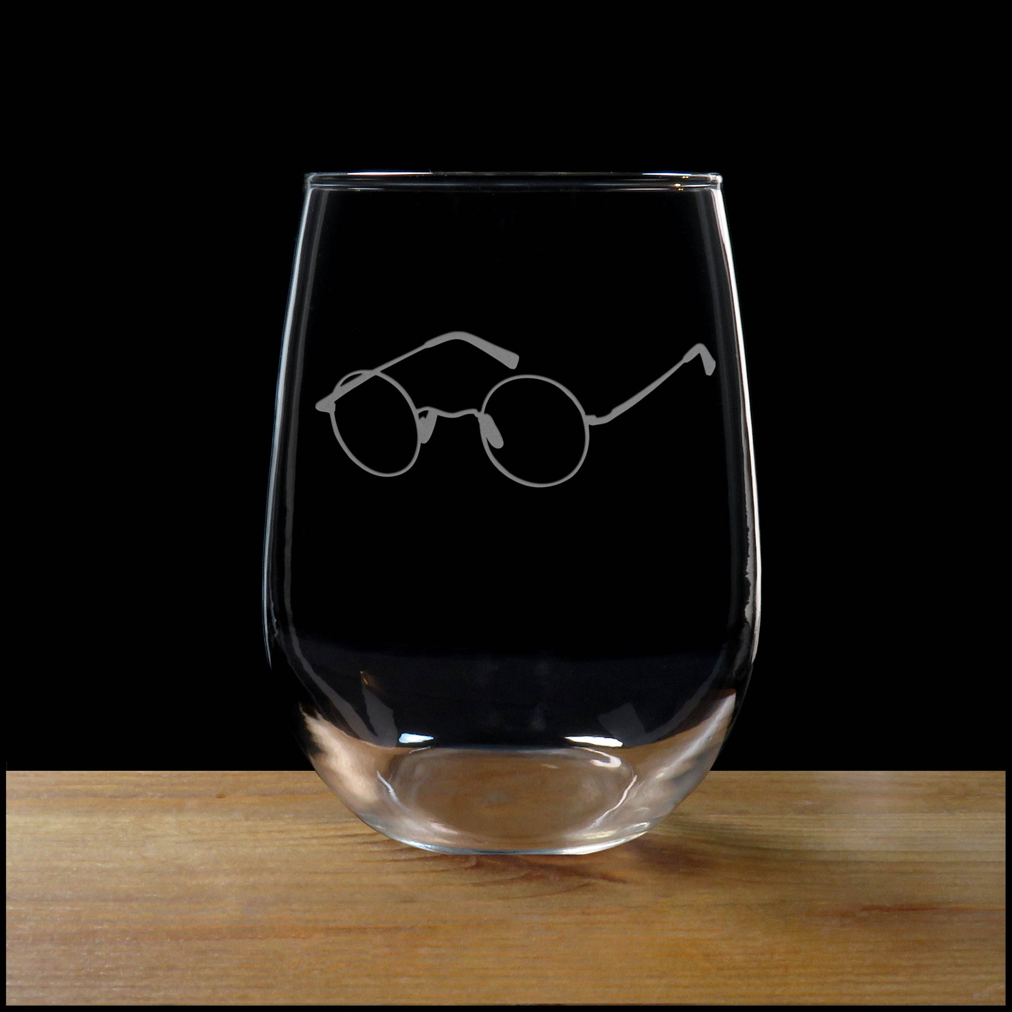 Eye Glasses Stemless Wine Glass - Design 4 - Copyright Hues in Glass