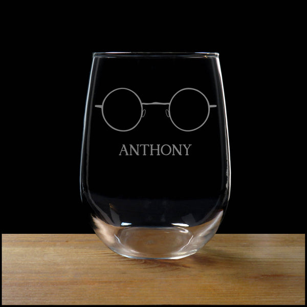 Personalized Eye Glasses Stemless Wine Glass - Design 5- Copyright Hues in Glass