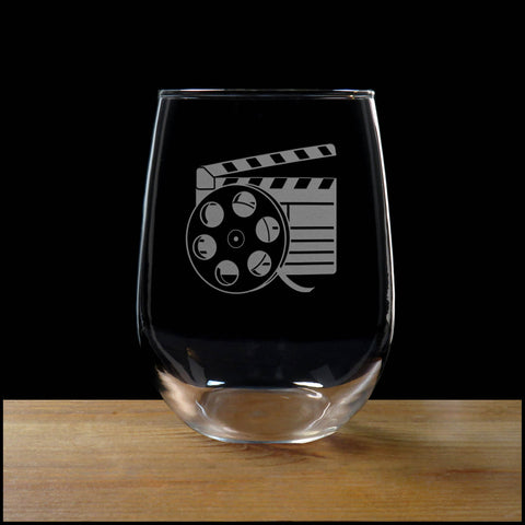 Film and Clapper Stemless Wine Glass - Copyright Hues in Glass