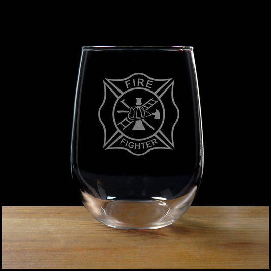 Fire Fighter Stemless Wine Glass - Copyright Hues in Glass