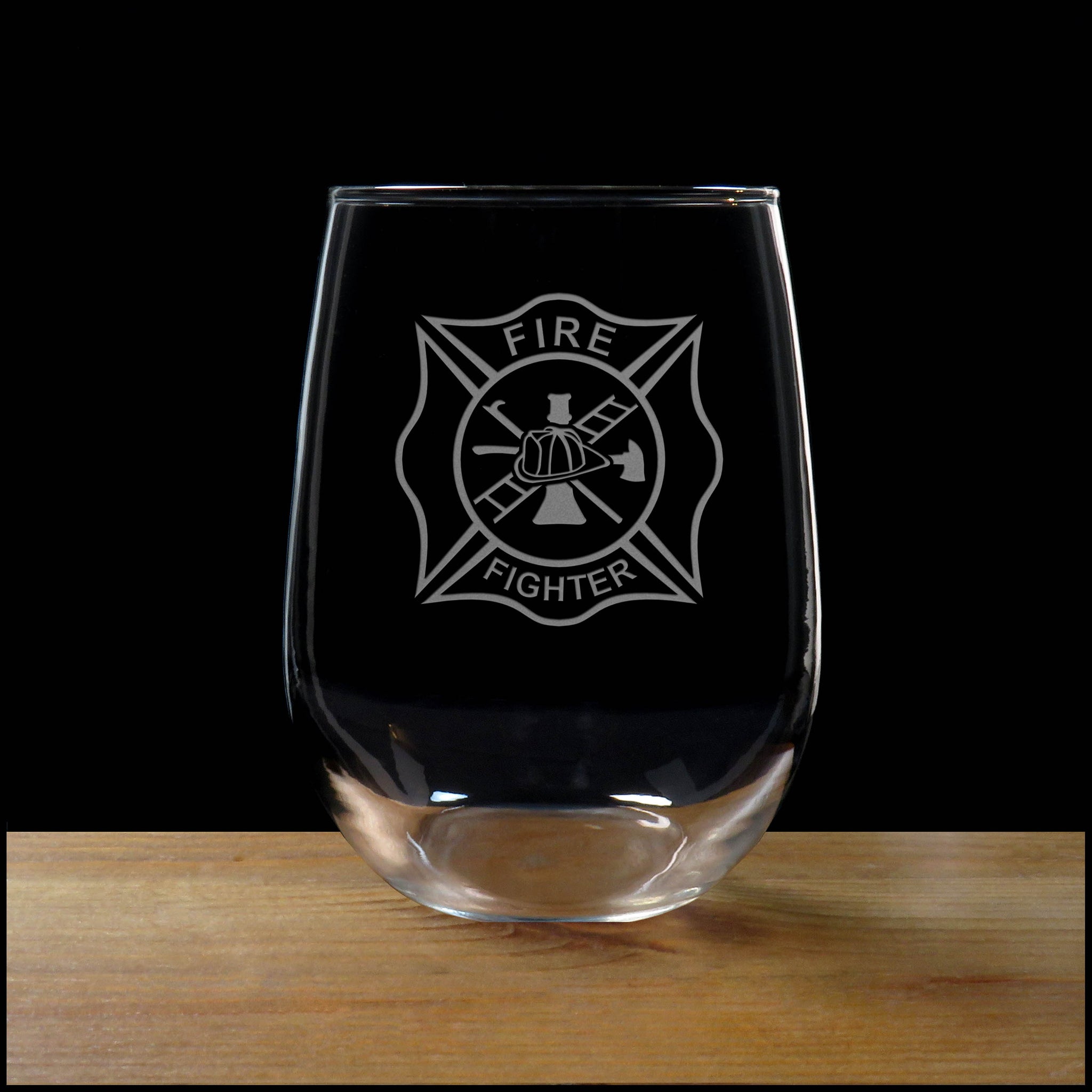 Fire Fighter Stemless Wine Glass - Copyright Hues in Glass