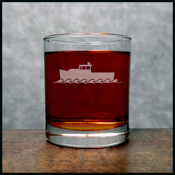 Fishing Lobster Boat Whisky Glass - Copyright Hues in Glass