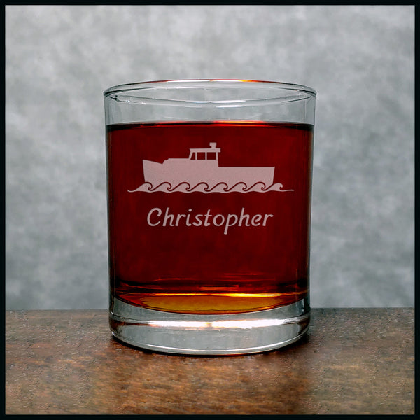 Fishing Lobster Boat Personalized Whisky Glass - Copyright Hues in Glass