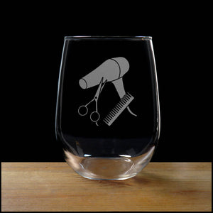 Hairdresser Stemless Wine Glass - Copyright Hues in Glass